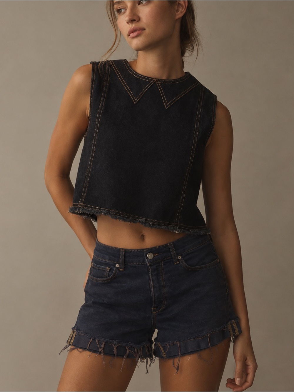 Pilcro Anthropologie Navy Raw Hem Denim Shorts Size 28 34071